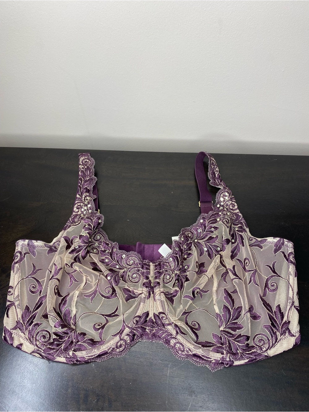 Soma Purple Floral Embroidered, Rhinestone  Bra with Beige Sheer Mesh - Picture 1 of 9